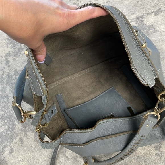 Sancia Gray Pebbled Leather Suede 2 Way Shoulder Bag Purse Extra Large Travel - Picture 13 of 17